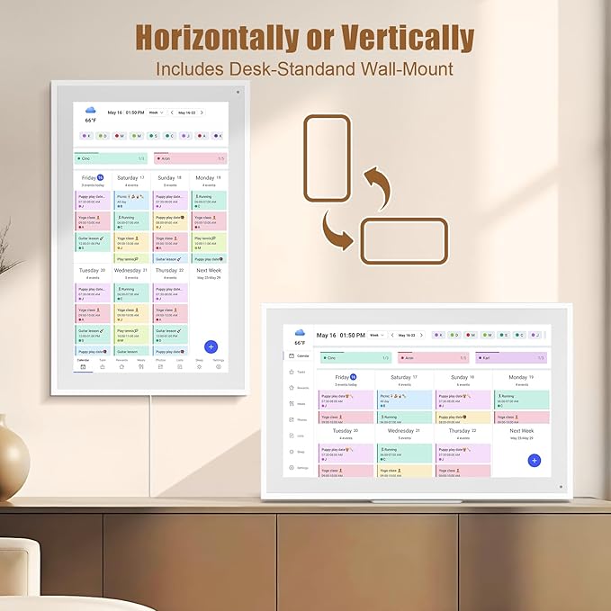 Smart Digital Calendar: 21.5-Inch Electronic Wall Calendars & Chore Chart, Full HD Interactive Touchscreen Display for Family Schedules Planner,Seamless Scheduling/Organizing-Wall/Desk Mountable