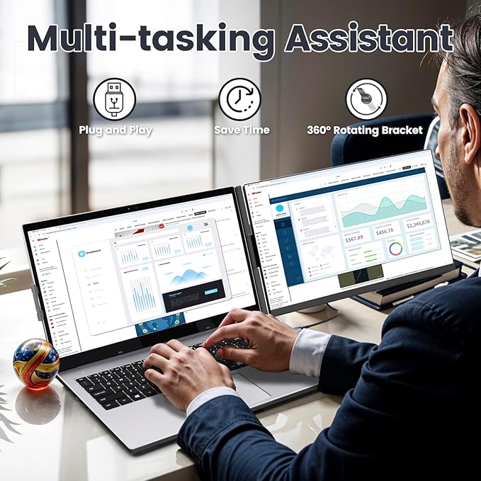 KEFEYA Laptop Screen Extender, 15.6" FHD 1080P IPS Portable Monitor for Laptop, Plug and Play Dual Monitor Extender for 13"-17.3" Laptops, Compatible with MAC, Windows, Android, Linux, Chrome