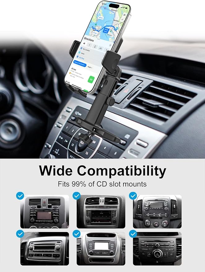 GDZN Adjustable CD Slot Car Phone Mount, [One Button Release] Ultra Sturdy CD Player Phone Holder, Hands-Free Car CD Phone Stand for iPhone 15 Pro Max 14 13 12, Galaxy S24 Ultra 23 22 All 4-7" Phones
