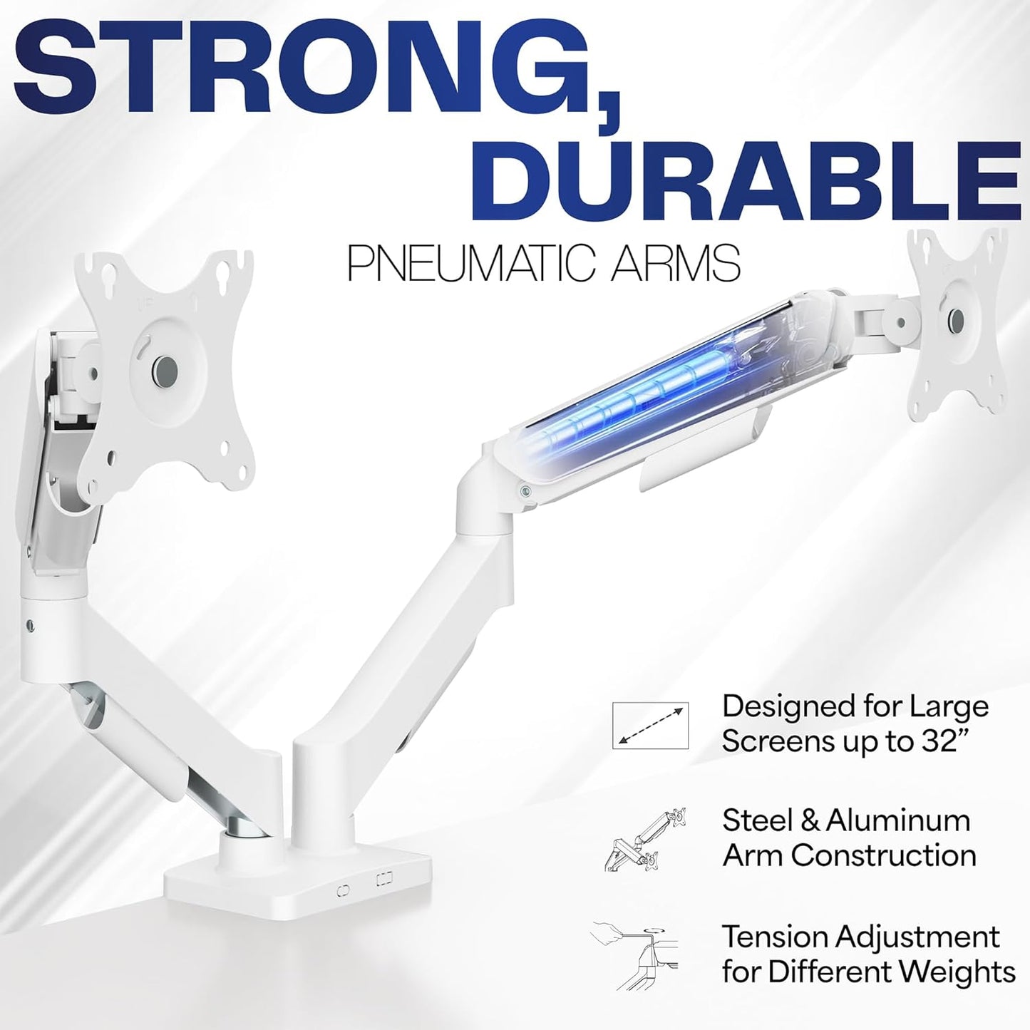 VIVO Dual Monitor up to 32 inches and 19.8 lbs per Screen, Mechanical Arm Desk Mount, Articulating Counterbalance, VESA Stand, Classic, White STAND-V002OW