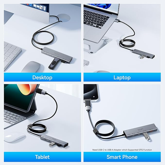 USB HUB 3.2, TSUPY USB 3.0 HUB 10Gbps USB 3.2 Gen 2 USB HUB with 4 Multi USB Ports, 4FT Extended Cable HUB for MacBook Air/Pro,Laptop,PC and More