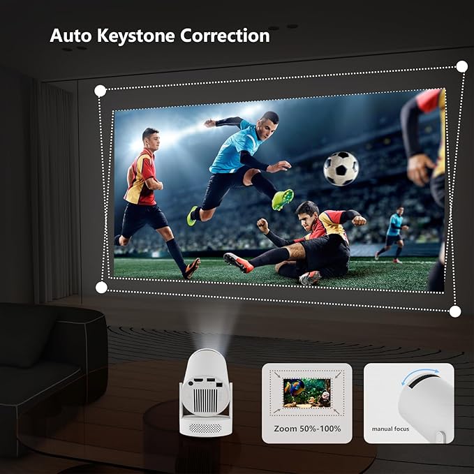 Mini Projector Android, WiFi Bluetooth 1080P Support HD Smart Projector with Apps, Auto Keystone, 180° Rotation, Portable Home Outdoor Movie Projector, Compatible Smartphone, Laptop, HDMI