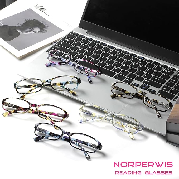 NORPERWIS 6 Pack Ladies Reading Glasses for Women Blue Light Blocking Spring Hinge Fashion Eyeglasses Readers for Women (6 Pack Mix Color-9, 1.00)