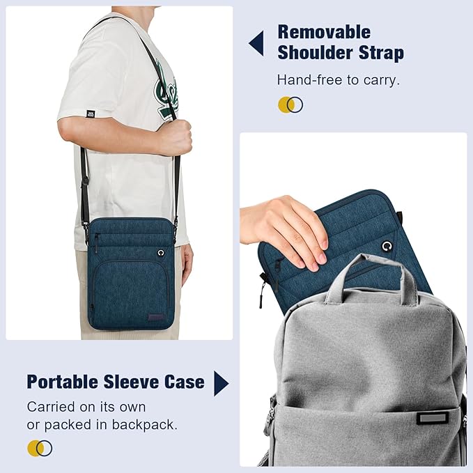 MoKo 12.9 Inch Tablet Sleeve Bag, Fits 13 Inch New iPad Pro M4 & Air M2 2024, iPad Pro 12.9 inch M2&M1, Galaxy Tab S9/S8 Plus 12.4", Multifunctional Bag with Shoulder and Headphone Port, Indigo