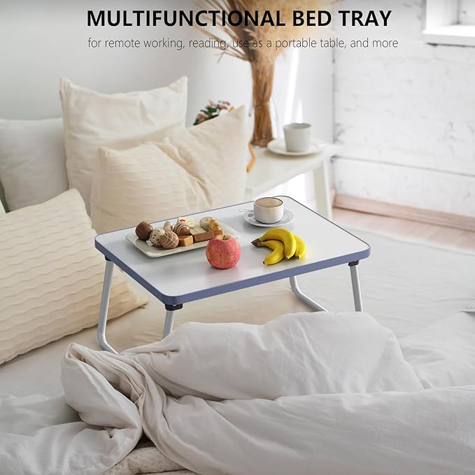 Foldable Lap Desks Laptop Tray for Bed or Couch,Portable Breakfast Serving Tray with Folding Legs,Lightweight Mini Table, Laptop Stand for Working, Reading and Writing,White