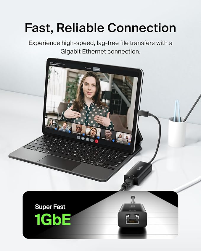 Belkin USB-C to Ethernet Adapter, Gigabit Ethernet Port Compatible w/ USB-C Devices, USB-C to Ethernet Cable for MacBook Pro & Dell XPS 13” Laptops, Ethernet USB-C Hub, Ethernet USB-C Adapter - Black