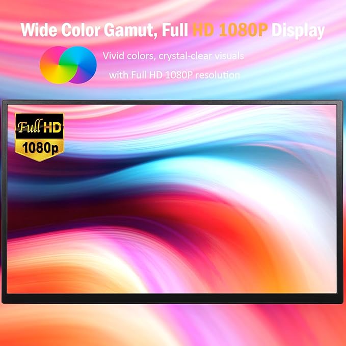 Portable Monitor, 1080P FHD 100Hz IPS Screen, 125% sRGB HDMI USB-C External Monitor for Laptop PC, Travel Second Display with Kickstand Case (18.5‘’)