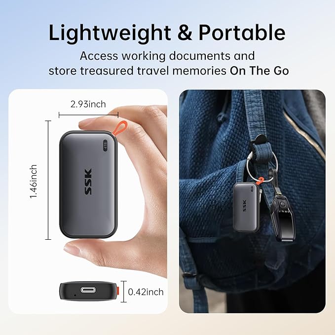 SSK 4TB SSD External Hard Drive – Up to 1050MB/s Portable Solid State Drive USB 3.2 Gen2, USB-A & USB-C, 4K ProRes HDR for iPhone 15/16 Pro, Mac, Windows, Android OTG, Tablets