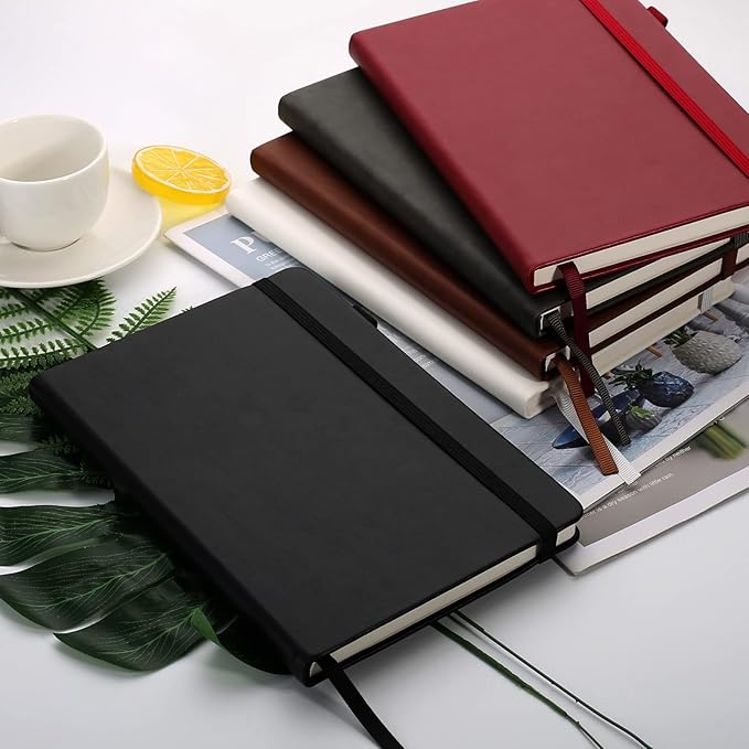 Deziliao 5 Pack Dotted Journal Notebooks with Pen Loop, Hardcover Notebook Journal for Work, 100Gsm Premium Thick Paper with Inner Pocket, Medium 5.7"x8.4", （Black）