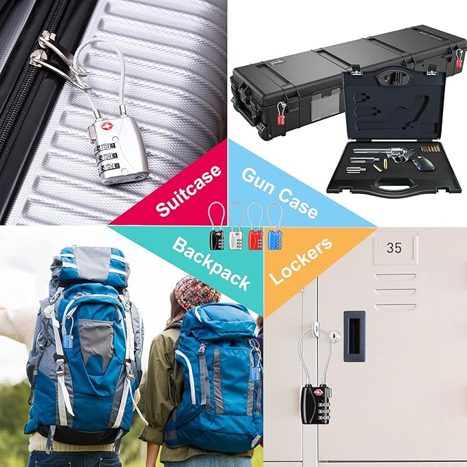 ZHEGE TSA Wire Lock 2 Pack Cable Luggage Lock with Alloy Body for Suitcase, Baggage, Backpack, Pistol Case (Black & Silver)