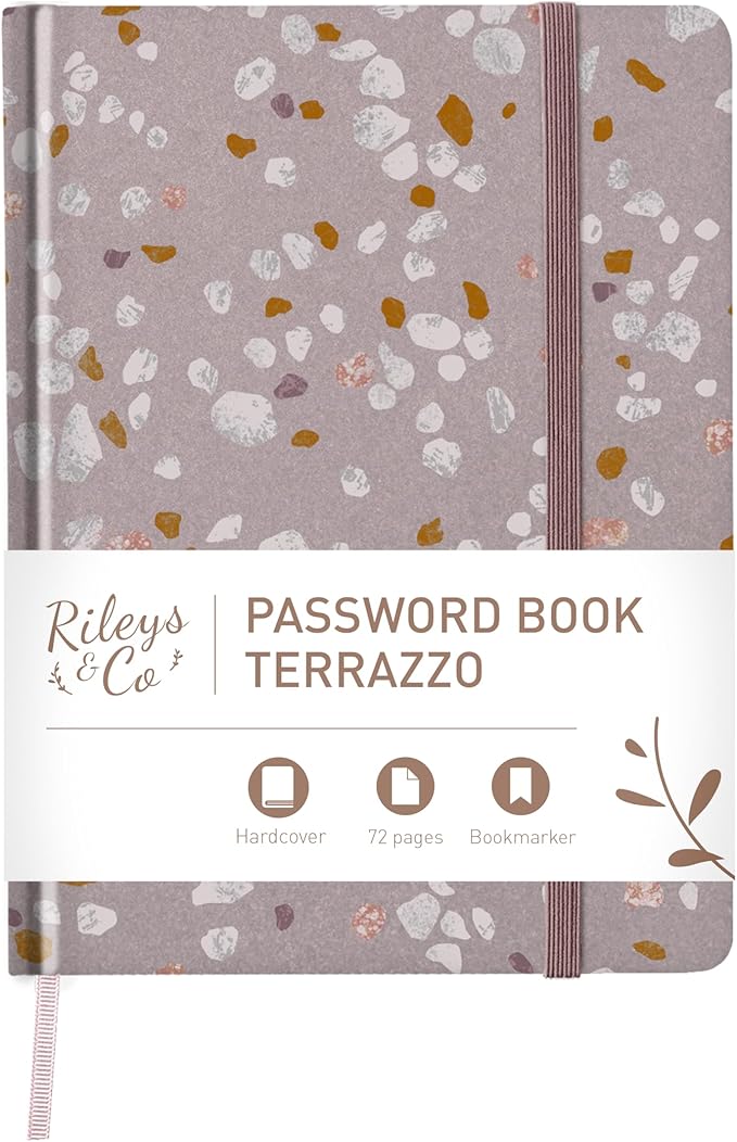 Rileys & Co. Terrazzo Elegance Password Book | Alphabetical Tabs, Password Organizer, Secure Internet & Website Login Keeper, Username Storage | Stylish and Durable (Pink, 8 x 6 Inches)