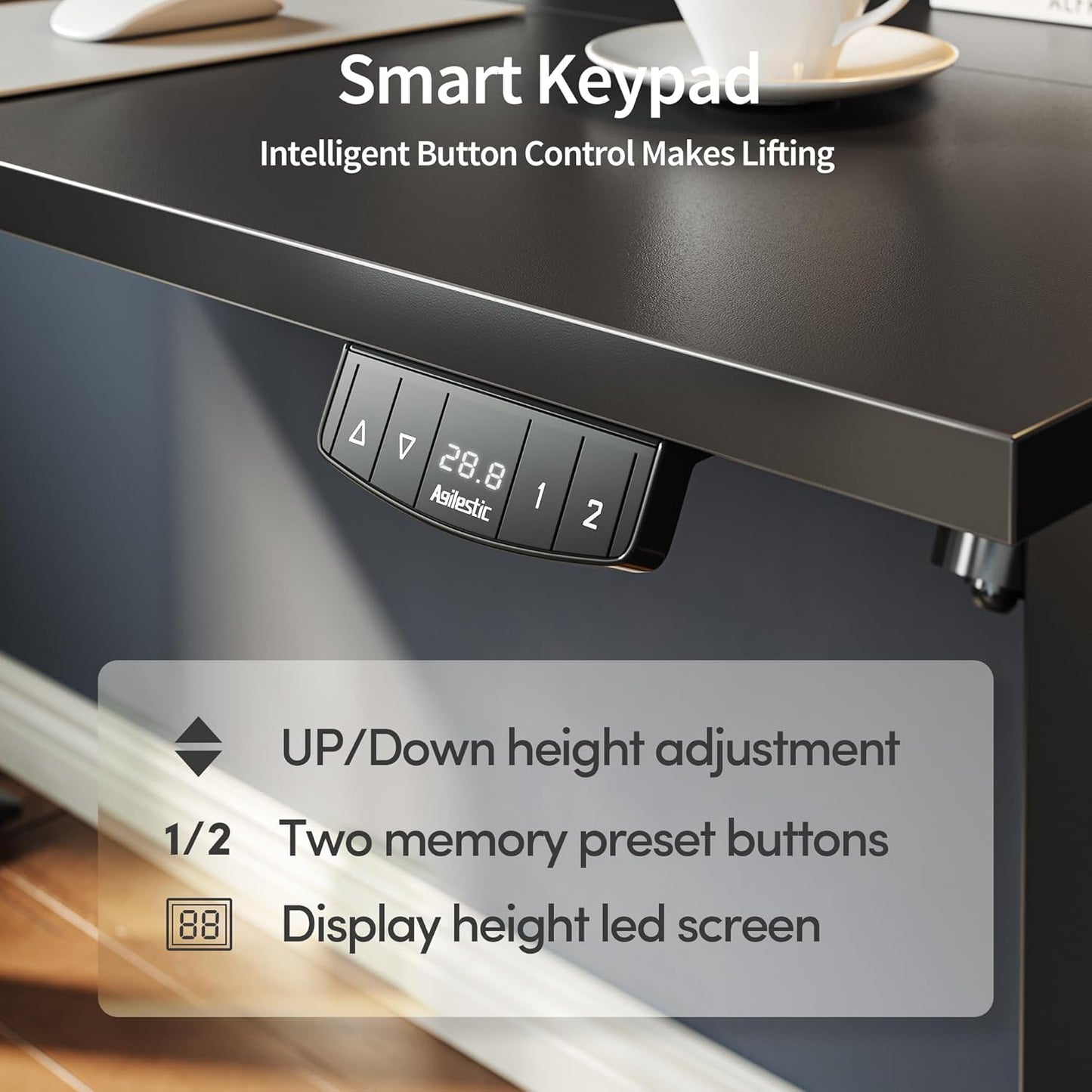 Agilestic Electric Standing Desk, 55 x 24 Inches Height Adjustable Desk, Sit Stand up for Work Office Home, Ergonomic Rising Gaming Computer Table with Memory Preset, Black