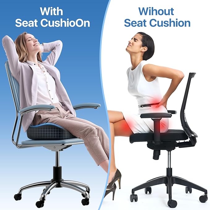 Seat Cushion, Extra Large Memory Foam Cushion for Office Chair Cushions, Ergonomic Cushions Pad Pillow for Pressure Relief Sciatica & Pain Relief for Long Sitting