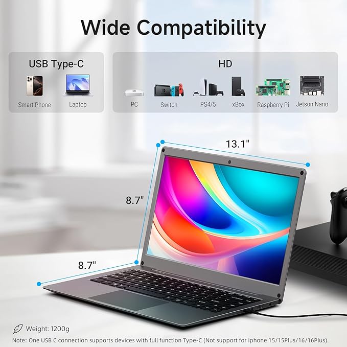 ELECROW Portable Monitor with Keyboard, 14 Inch Lapdock Display with Built-in Battery, 1080P FHD IPS USB C External Computer Monitors Compatible with Raspberry Pi, PC, Phone, Mac, Game Console