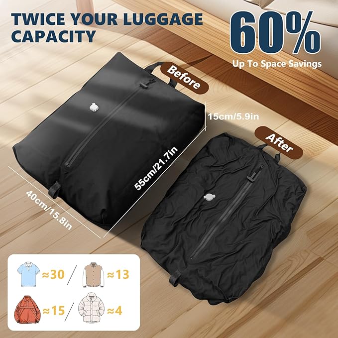 Dobaly 33L Professional Vacuum Bags for Travel, IP67 Reusable Vacuum Compression Bags for Suitcases and Backpack Space Saver Vacuum Bags for Travel Lightweight & Durable (1PC No Pump)