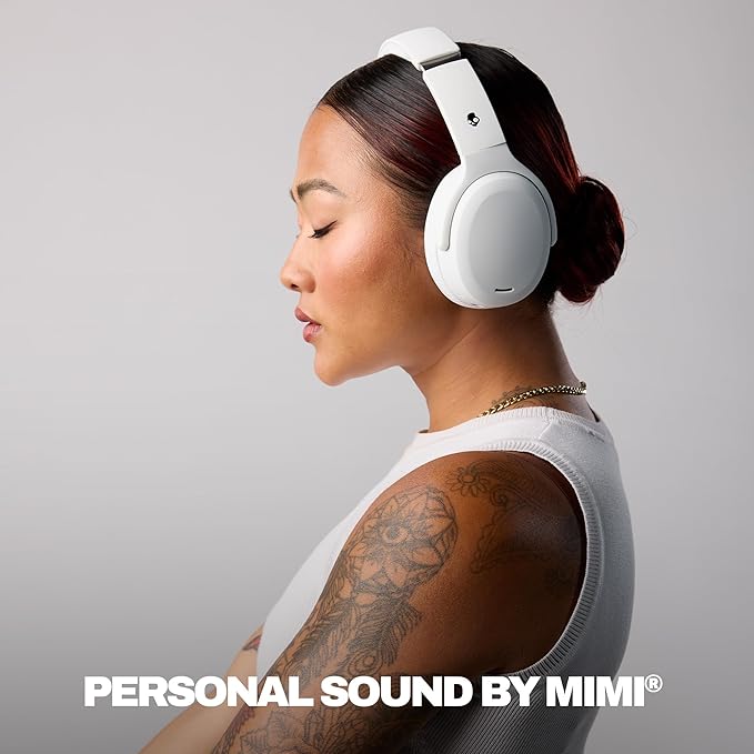 Skullcandy Crusher ANC 2 Wireless Over-Ear Bluetooth Headphones with Multi-Sensory Bass, Active Noise Cancelling, Up to 60 Hours Battery, Microphone for iPhone Android - Bone