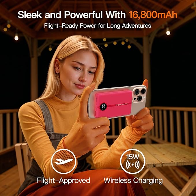 Magnetic Portable Charger, 16800mAh Wireless Power Bank, with 20W USB-C Fast Charging and LED Digital Display Magnetic Battery Pack, Compatible with iPhone 16/15/14/13/12 Full Series (2025)