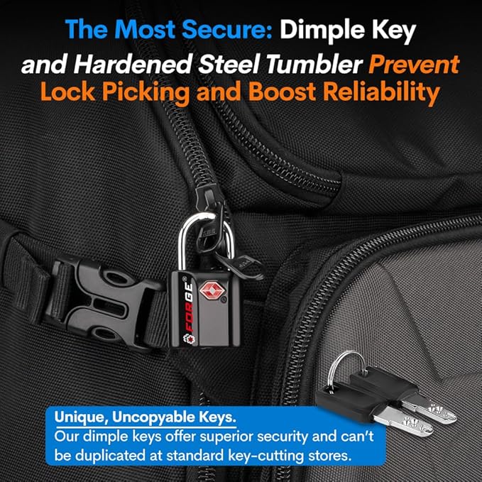 TSA Approved Luggage Locks, Ultra-Secure Dimple Key Travel Locks with Zinc Alloy Body