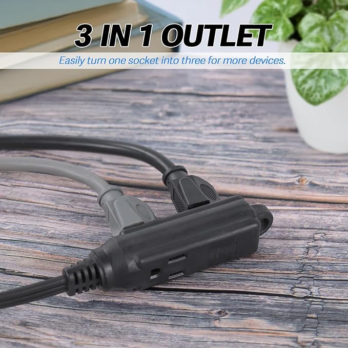 EP 9 Ft 3 Outlet Extension Cord with Flat Plug, 3 Prong Grounded, 16/3 SPT-3 Power Cable for Indoor Use, Black, 2 Pack