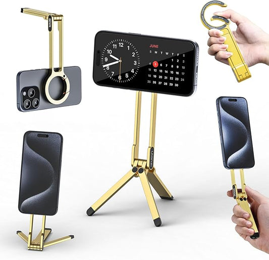 ULANZI MA30 Magnetic Phone Tripod Stand for iPhone - Aluminium Maglock Smartphone Mini Tripod Pocket Cell Phone Stand Strong Magnet Quick Mount Compatible with iPhone 17 16 15 14 13 12 Series, Gold