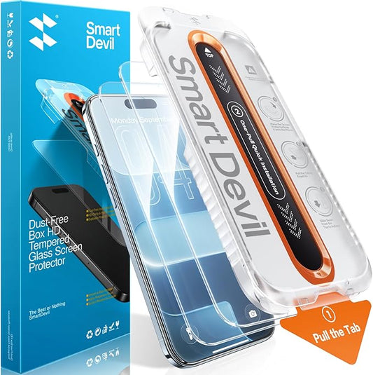 SMARTDEVIL 2 Pack Screen Protector for iPhone Air, 9H Hardness Military Grade Shatterproof HD Tempered Glass, Easy to Install, Bubble-Free and-Dust-Free Box
