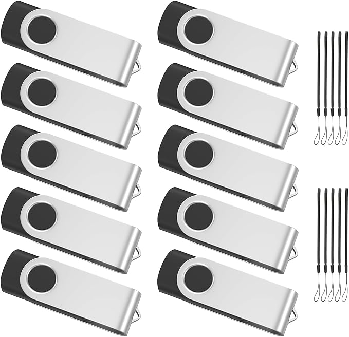 ABLAZE 64GB Flash Drive 10 Pack, USB 2.0 Memory Stick with Lanyards Swivel Thumb Drives Bulk 64GB Pendrive U Disk for Data Storage (Black)