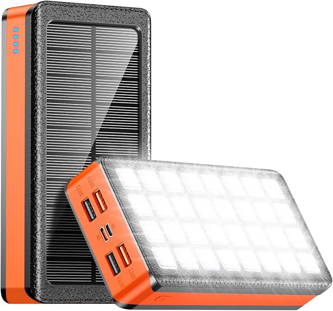 Solar Power Bank 66800mAh Portable Charger with USB-C in/Output 22.5W QC3.0 Fast Charging 5 Out Ports Battery Pack Built-in 32 Led Flashlights for Cell Phone Camping and Hilking