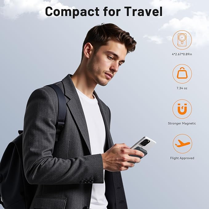 Magnetic Portable Charger 10,000mAh Qi2 Certified 15W Fast Charging Wireless Power Bank, Magsafe Battery Pack with Foldable Stand, PD20W USB C Built in Cable, for iPhone 16/15/14/13/12 Series