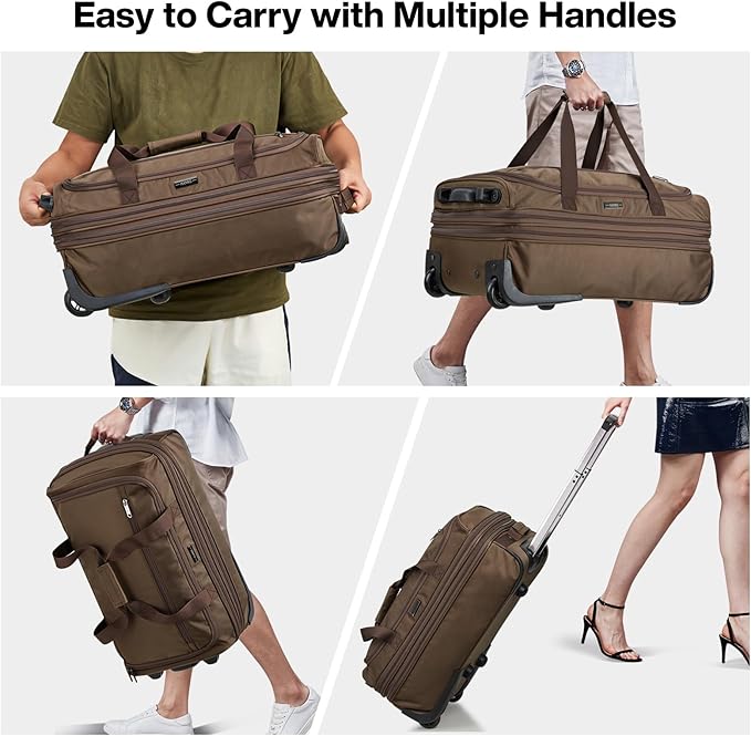 Hanke Expandable Carry On Luggage Suitcases with Wheels Foldable Duffle Bag for Travel Carry On suitcase Weekend Bag for Women Men（Coffee）