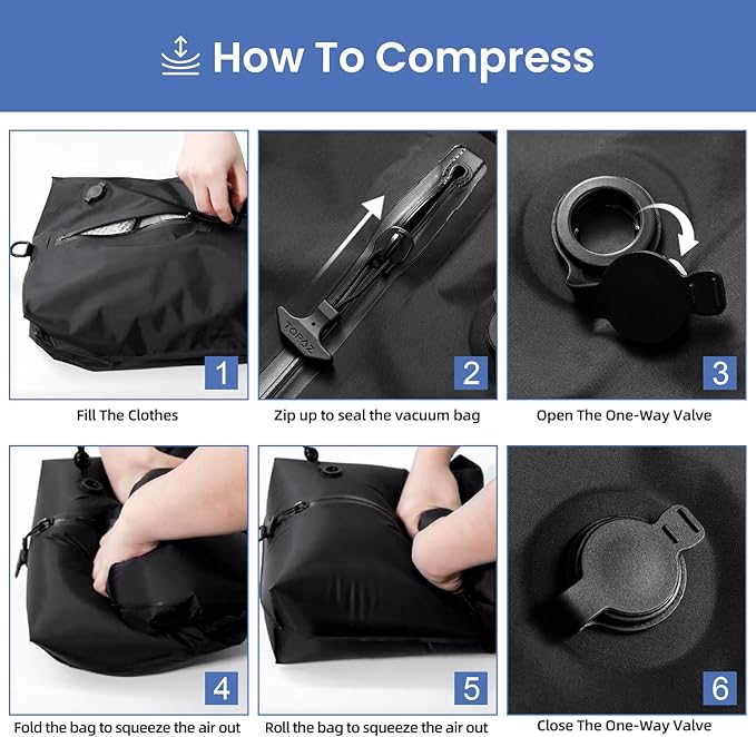 BAGAIL TPU Vacuum Bag for Travel, Reusable Compression Bag with IPX8 Waterproof Zipper, Save Space for Suitcase, Backpack and Carry on (Black, Large, No Pump)