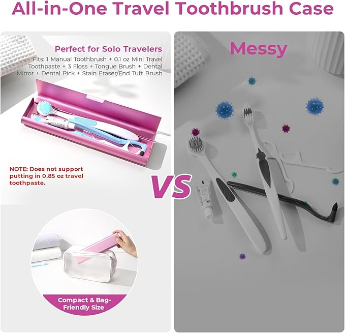 Wider Aluminum Toothbrush Travel Case, Portable Travel Toothbrush Holder, Durable Manual Toothbrush Box Container for Traveling, Bathroom, Camping, Business Trip, Pink