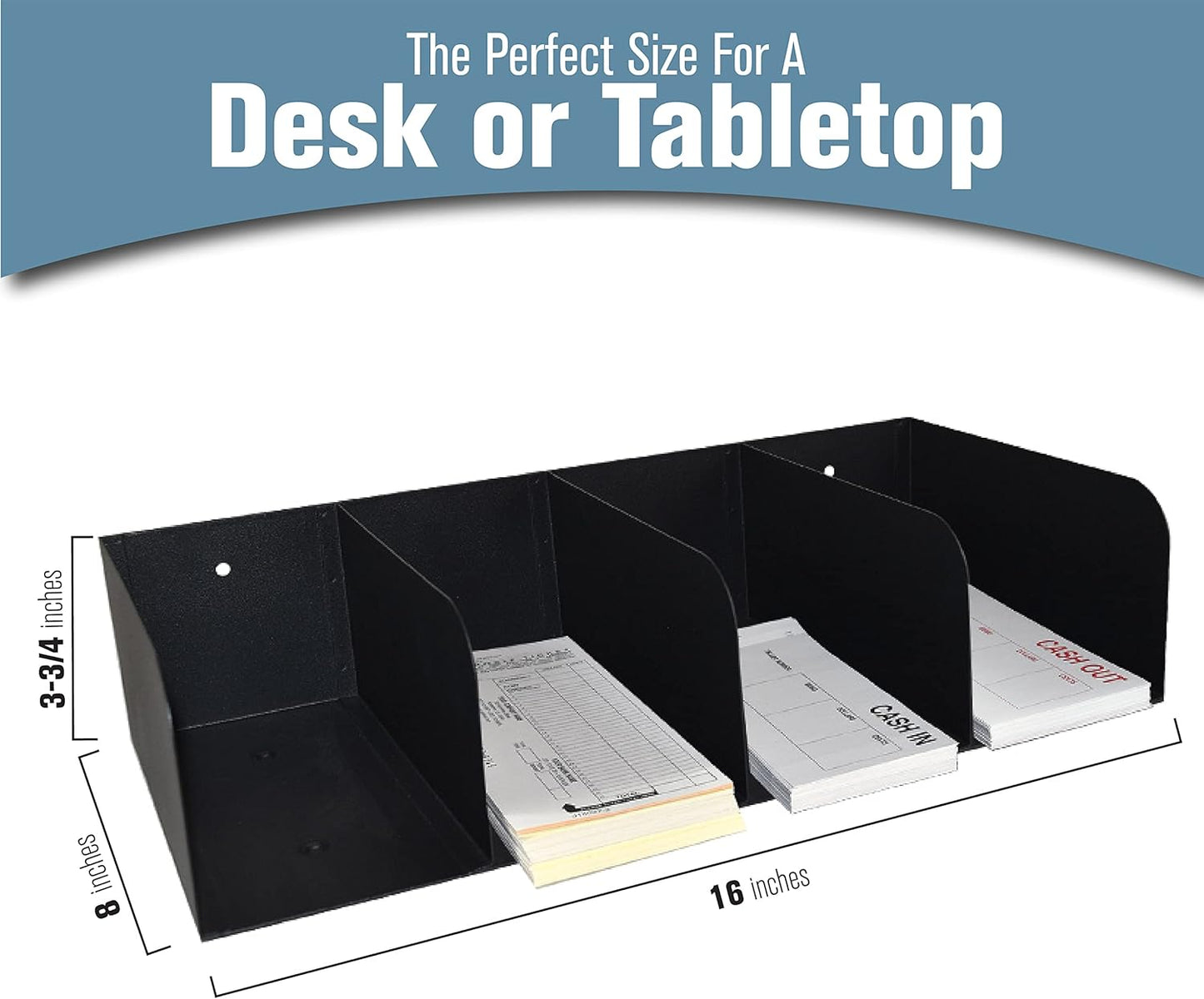 STEELMASTER by BankSupplies Steel Document Organizer - 4-Pockets - Black - Powder Coated Crinkle Finish - Scratch & Chip-Resistant - Check Separator, Deposit Slips, Letter Organizer, Money & Bills