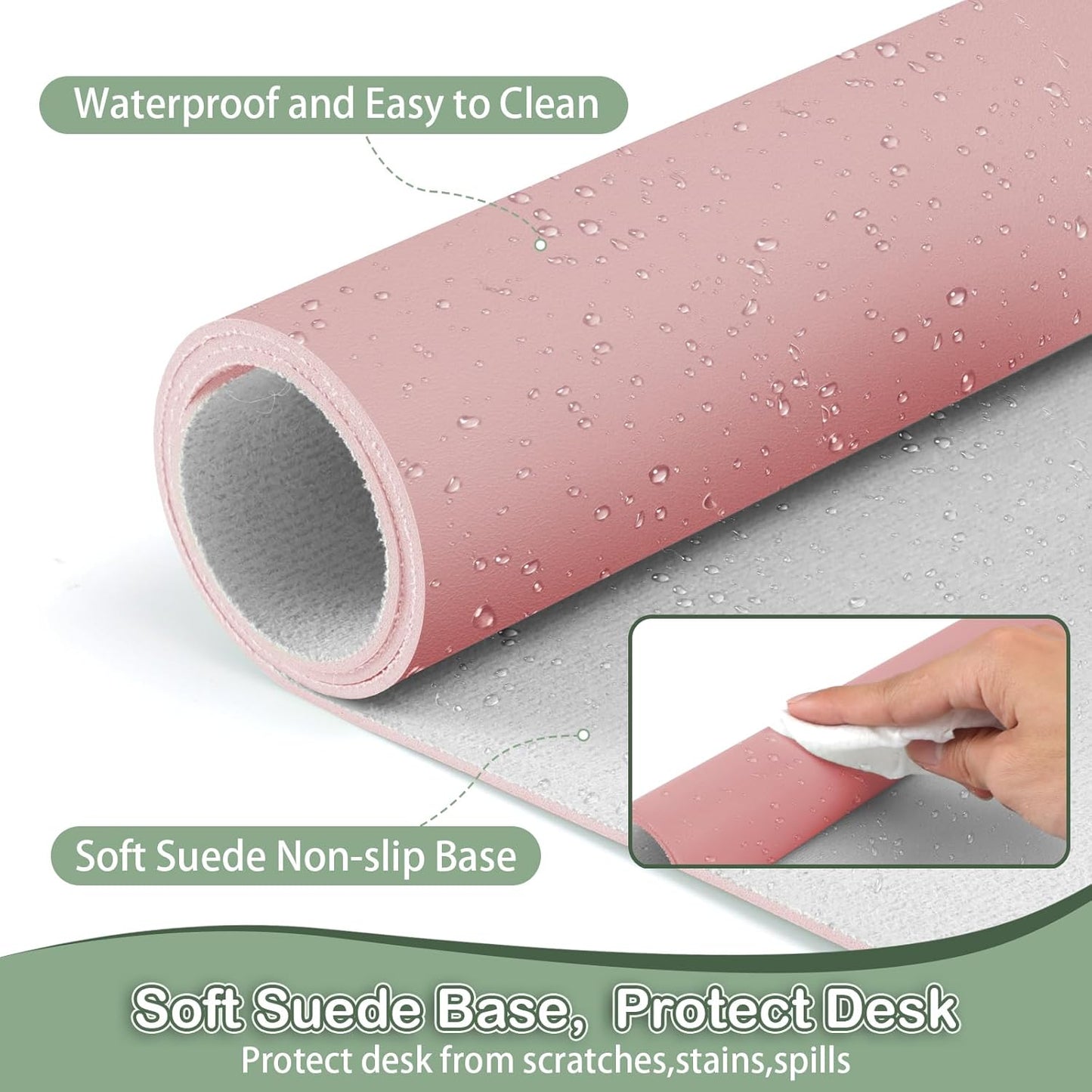 Boutilon Leather Desk Pad Protector,Non-Slip Mouse Pad,Laptop Desk Pad,Office Mouse Mat,Waterproof Leather Desk Blotter,Desk Writing Pad for Office and Home (S-Pink,24"x 14")