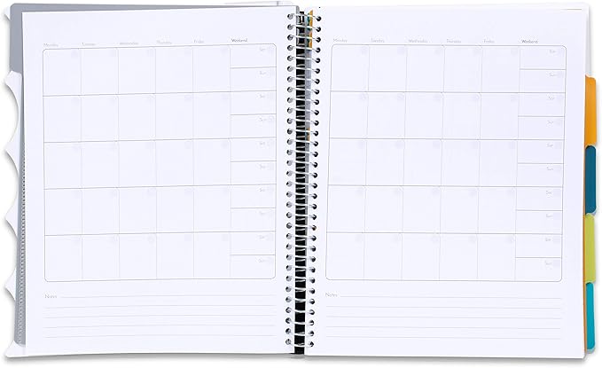 Mintra Office Durable PREMIUM Spiral Notebook, ((White, 5 Subject, 8.5in x 11in)), Fabric Covered Coils, No Snags, Removable Adjustable Pocket Dividers, Ruler, Organization, Customizable