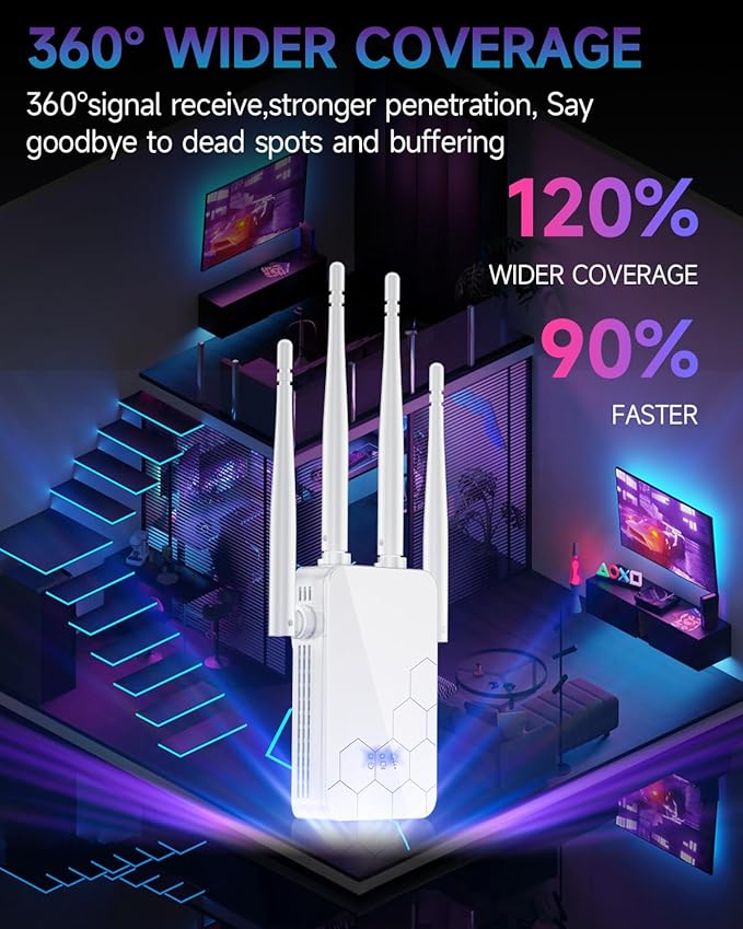 2026 WiFi Extender Internet Booster, 10000 Sq.ft Long Range Repeater Wireless Routers Amplifier, Mesh Wi-Fi 80% Faster | Broader Than Ever, Support More Network Devices at Home, 1-Tap Setup