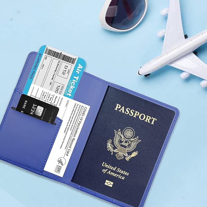 Deziliao Passport Wallet, Blue, Unisex, Faux Leather, Waterproof, Rfid Blocking, Slim, Lightweight, 20 Inch