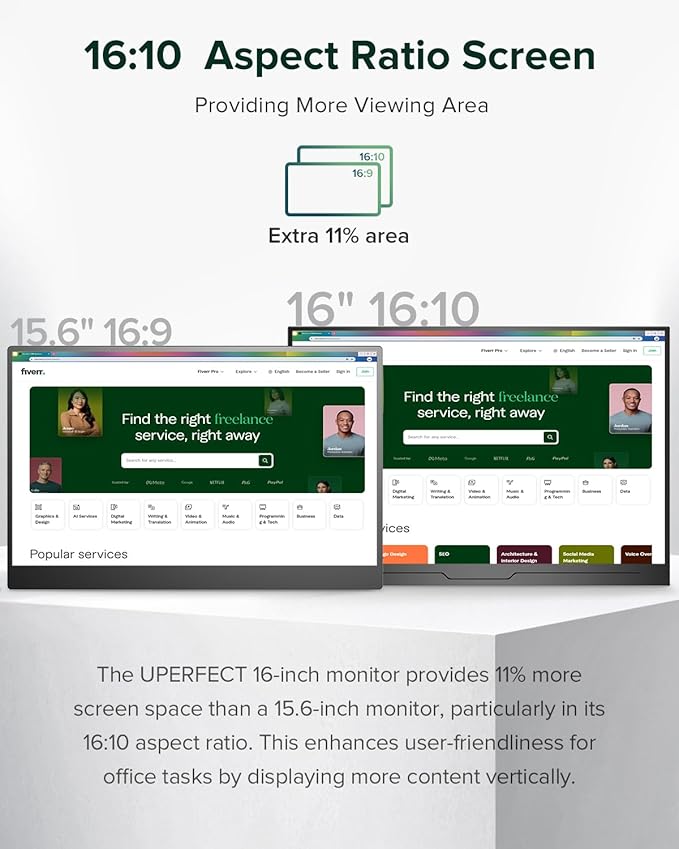 UPERFECT 2.5K QLED Portable Monitor, 16" 2560x1600 QHD Portable Gaming Monitor HDR FreeSync Laptop Monitor w/VESA & Smart Case Matte Eye Care External Second Screen for PC Laptop Phone Game Console