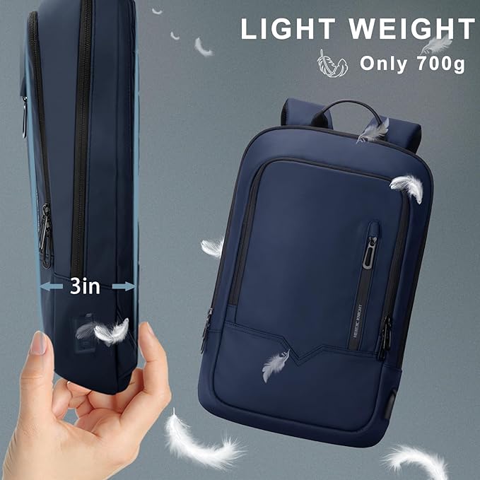 hk Backpack for Men Business Slim Backpack with USB Charger Computer Lightweight Anti-theft Travel (Dark Blue, 17.3 Inch)