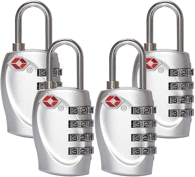 4 Dial Digit TSA Approved Travel Luggage Locks Combination for Suitcases (Silver-4pack)