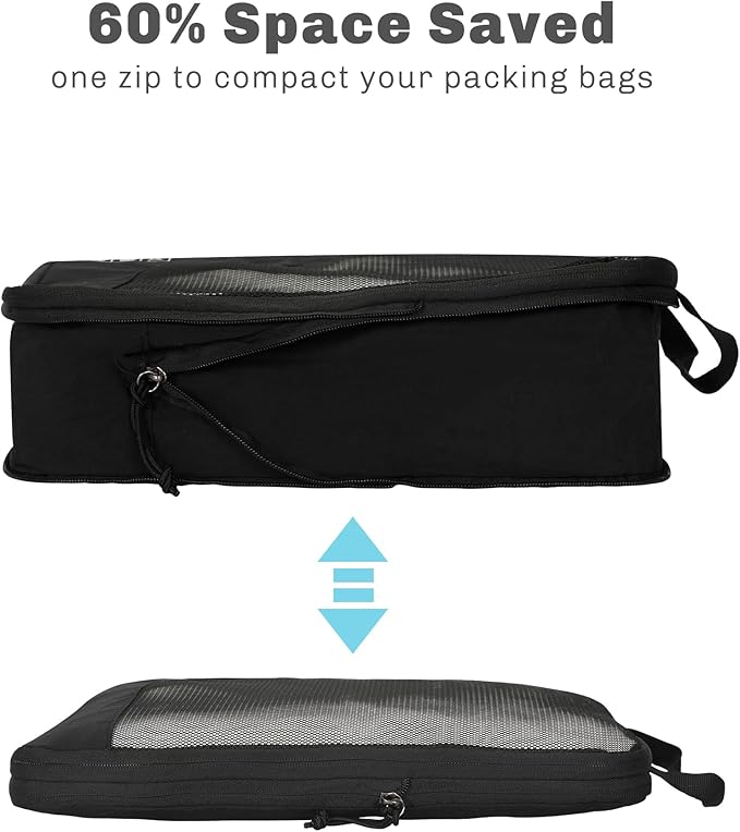 Hynes Eagle 6 Set/ 4 Set/ 2 Set Compression Packing Cubes Travel Essentials Lightweight Nylon Luggage Suitcase Organizer Bag Black 6PCS