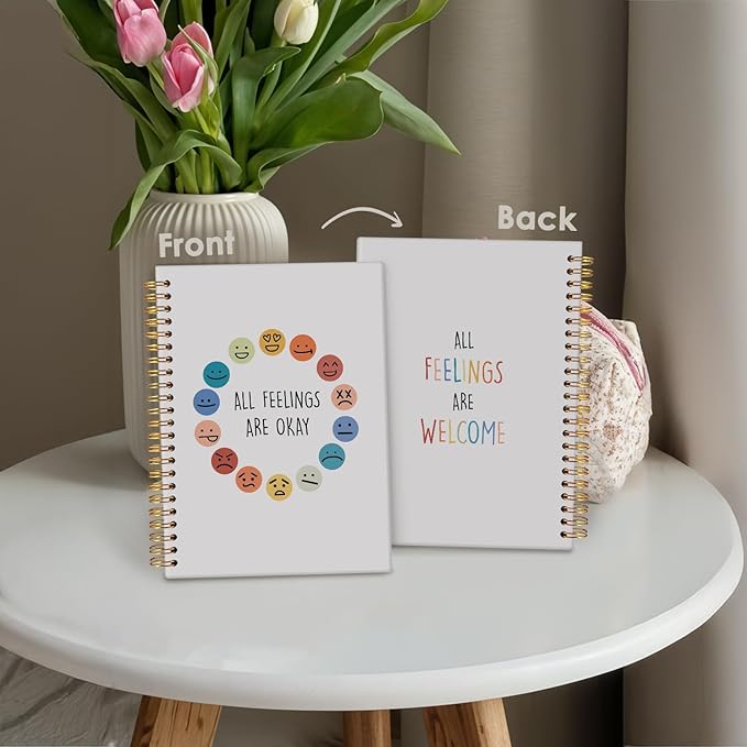 Wheatwin Mental Health Journal, Feelings Journal for Kids Young Adults, Feelings Emotion Wheel Notebook, Mood Journal, Therapy Psychology Inspirational Spiral Notebook Gifts for Kids Student Teen 5.5x8.3