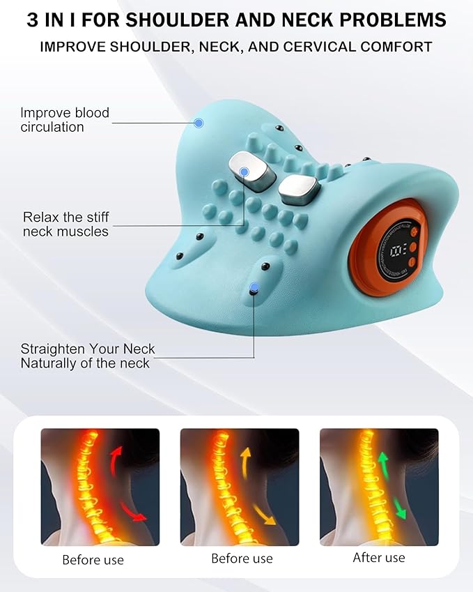 3-in-1 Neck Massager,Neck Massager Pillow with Heat,Pulse,Vibration,3 Modes Neck and Shoulder Massager for Pain Relief Deep Tissue Relaxation,Shoulder,Back Comfort