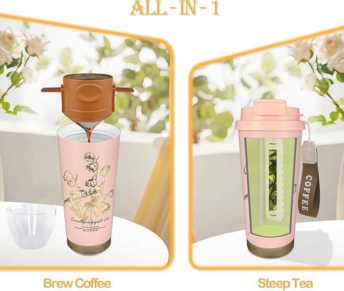 ZK&HX LIFE 17oz Camping Coffee Makers with Ceramic Coating,Camp Pour Over Coffee Maker Set,Portable Coffee Kit for Travel Camping,Insulated Coffee&Tea Mug,Tea Infuser Mug for Loose Leaf Tea