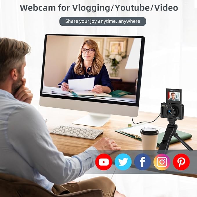 Digital Camera for Photography and Vlogging, 4K Autofocus YouTube Camera with 3" 180° Flip Screen, WiFi, 18X Zoom, Flash, 2 Batteries & 32GB SD Card