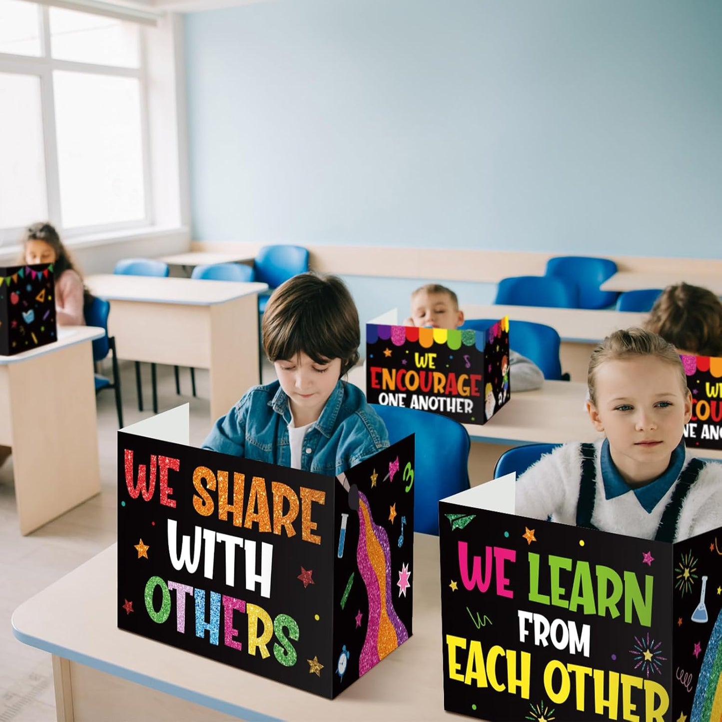 Honoson 24 Pcs Bulk Inspirational Privacy Folders for Students Cardboard Test Privacy Boards Motivational Words Desk Dividers Shield for Classroom School Study Supplies, 6 Styles (Passion)