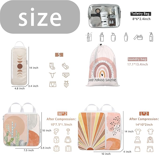 8 Pcs Compression Packing Cubes Travel for Suitcases, Waterproof Luggage Organizer Washable Storage Bags Set for Backpack Travel- Packaging Cubes for Carry-Ons and Storage