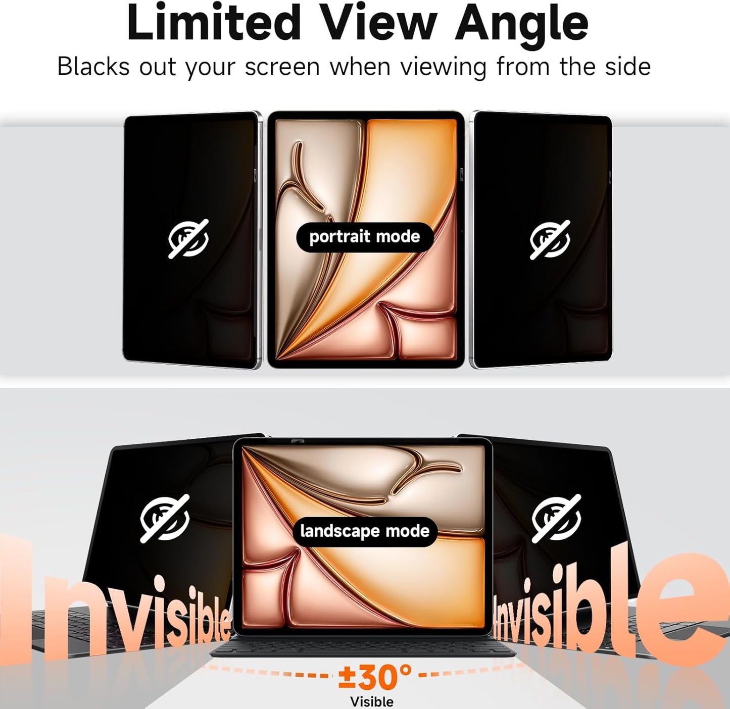 Upgrade 360° Privacy Screen Protector for Apple iPad Pro 13 inch 7th M4 2024, Magicsuction 4-Way Anti Spy Glare Blue Light Filter (Landscape+Portrait Privacy), High Sensitive/Bubble Free/Reusable