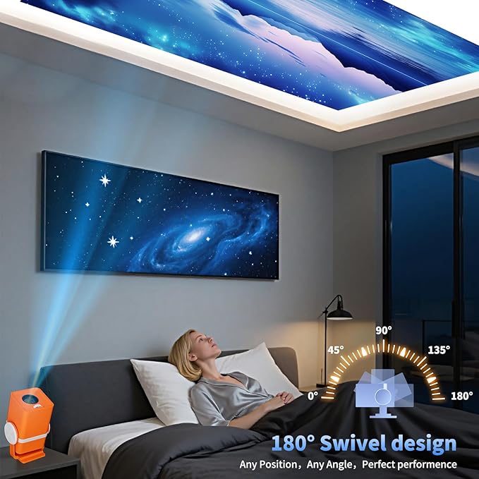 Dess Mini Projector,Portable projector can be powered by power bank,outdoor projector with Wifi6 and bluetooth,Movie projector,180° Rotatable, Auto Keystone Correction hometheater proyector,T1(Orange)