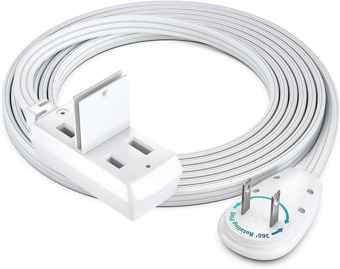 Maximm 5ft Extension Cord – 2-Prong Flat 360° Rotating Plug – Compact Mid-Length Power Cable – Ideal for Tight Spaces – UL Certified – White