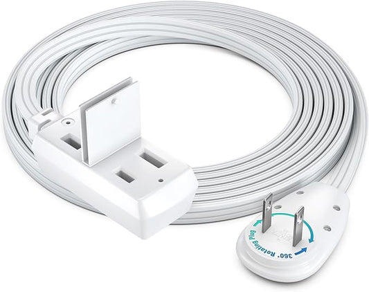 Maximm 5ft Extension Cord – 2-Prong Flat 360° Rotating Plug – Compact Mid-Length Power Cable – Ideal for Tight Spaces – UL Certified – White